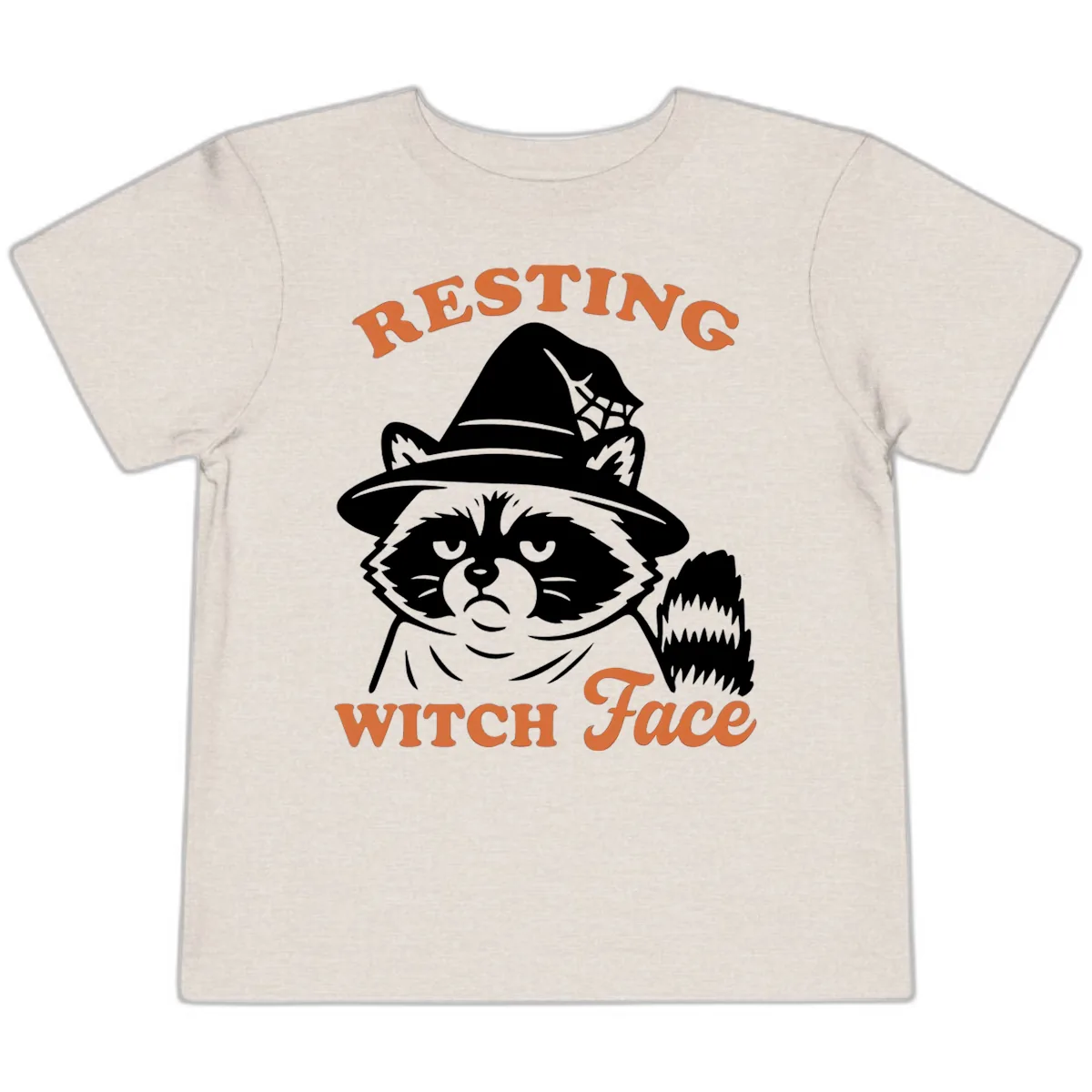 Resting Witch Face Raccoon Design Toddler T-Shirt in Heather Dust