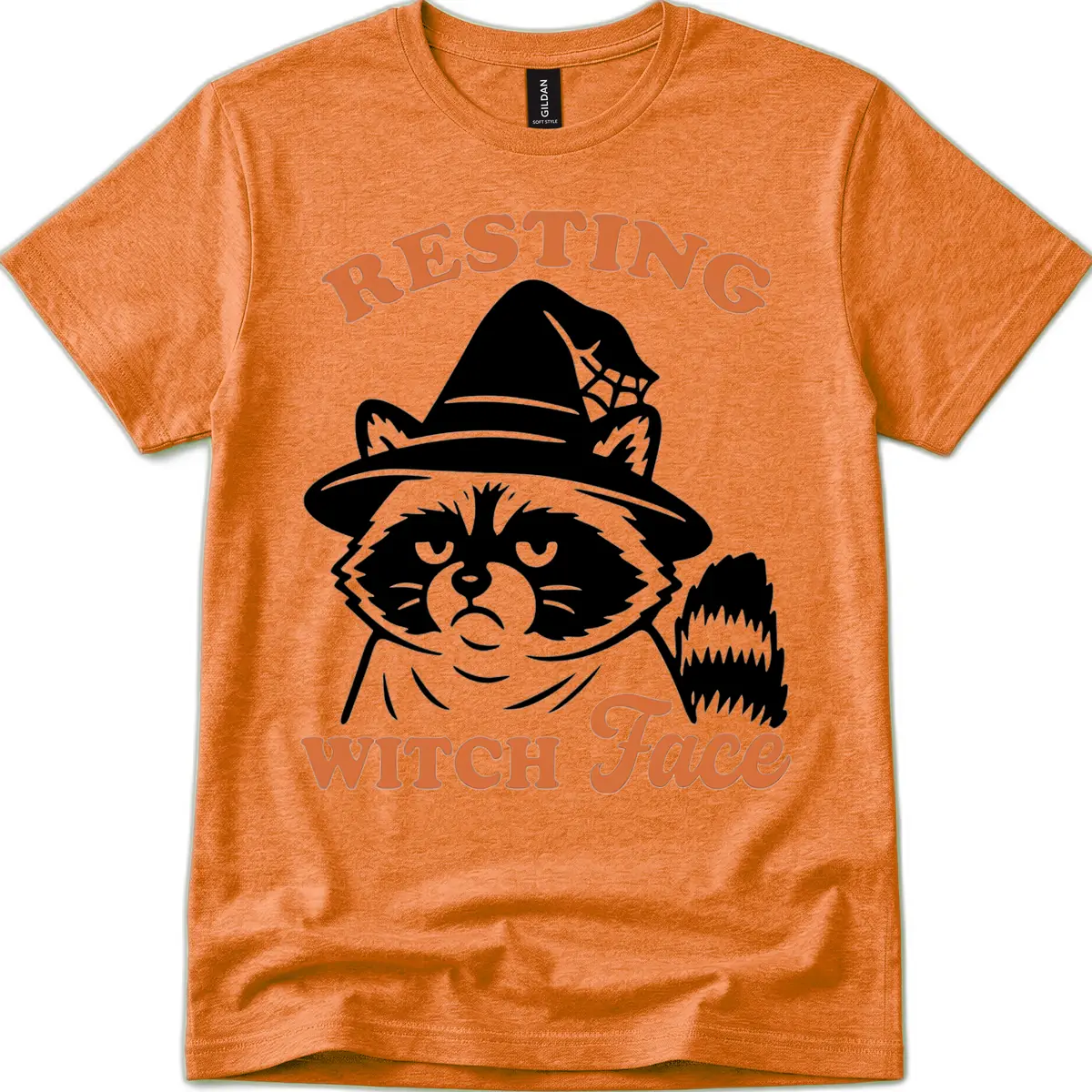 Resting Witch Face Raccoon Design T-Shirt in Heather Orange
