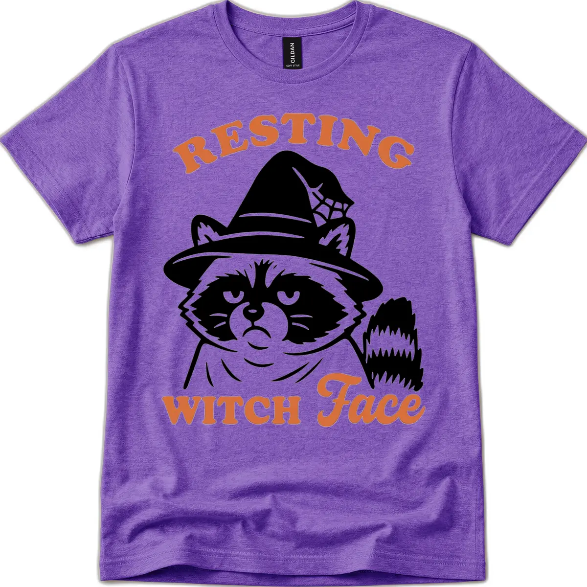 Resting Witch Face Raccoon Design T-Shirt in Heather Purple