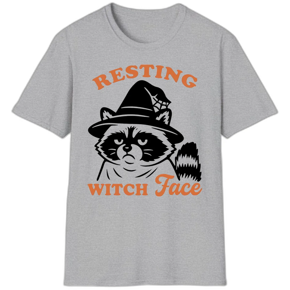 Resting Witch Face Raccoon Design T-Shirt in Sport Grey