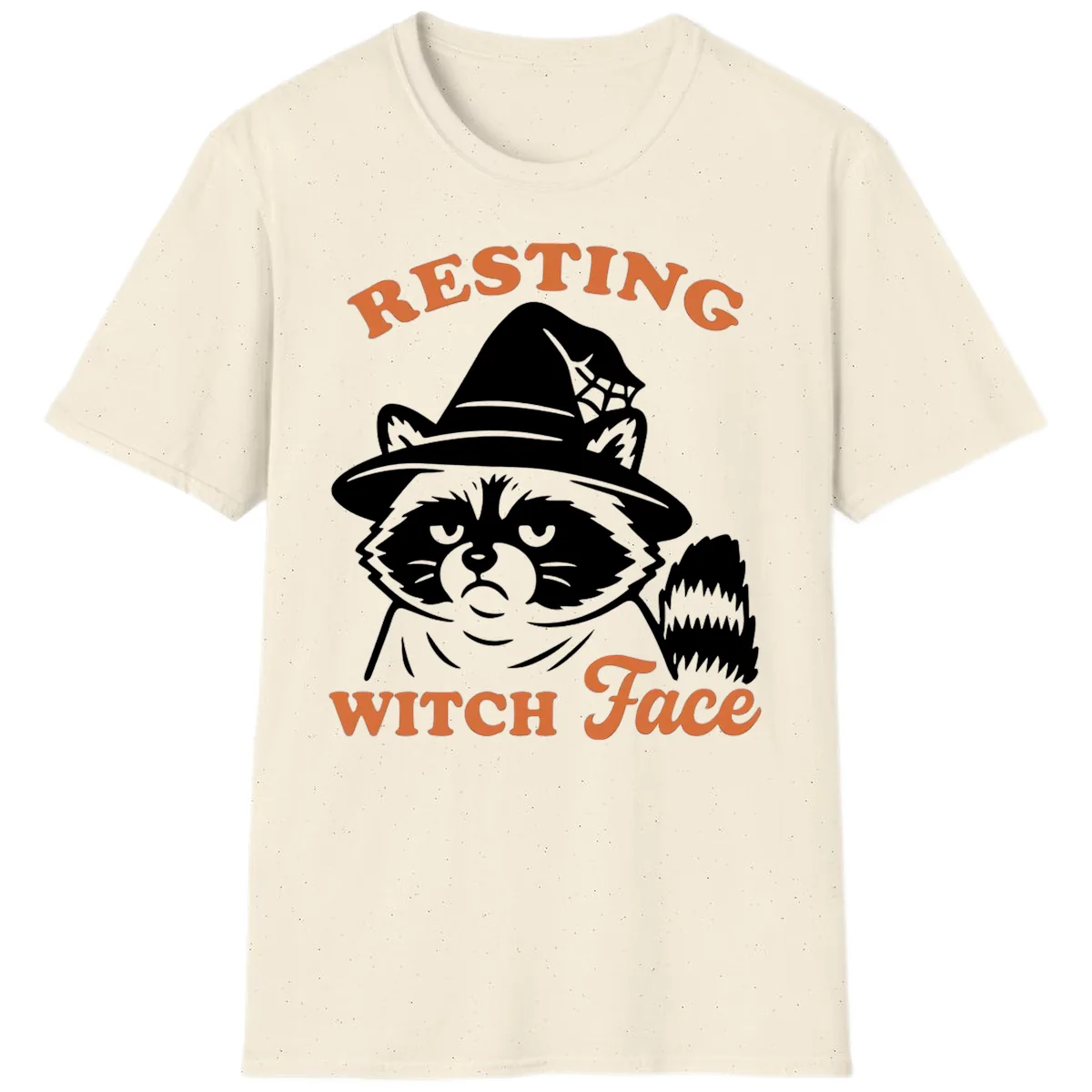 Resting Witch Face Raccoon Design T-Shirt in Natural