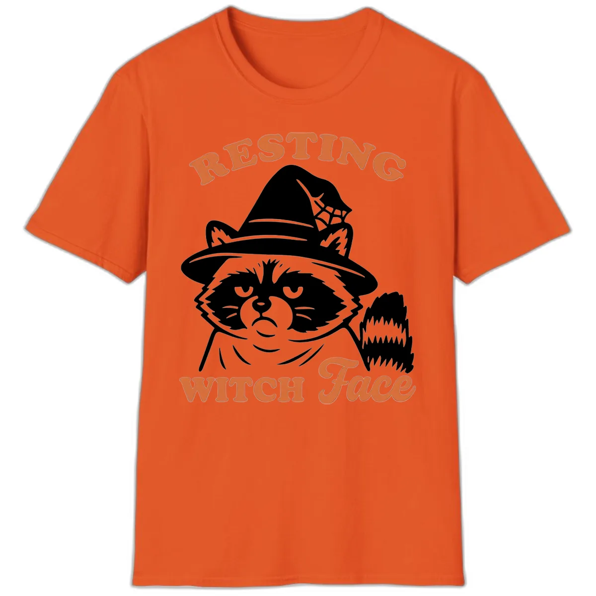 Resting Witch Face Raccoon Design T-Shirt in Orange