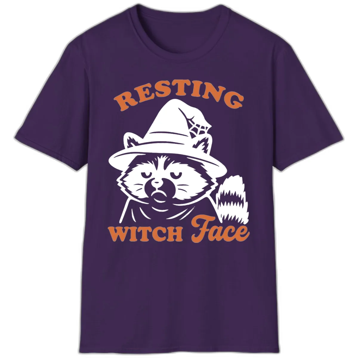 Resting Witch Face Raccoon Design T-Shirt in Purple