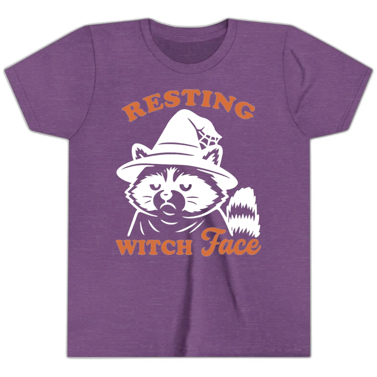 Resting Witch Face Raccoon Design Youth T-Shirt in Heather Team Purple