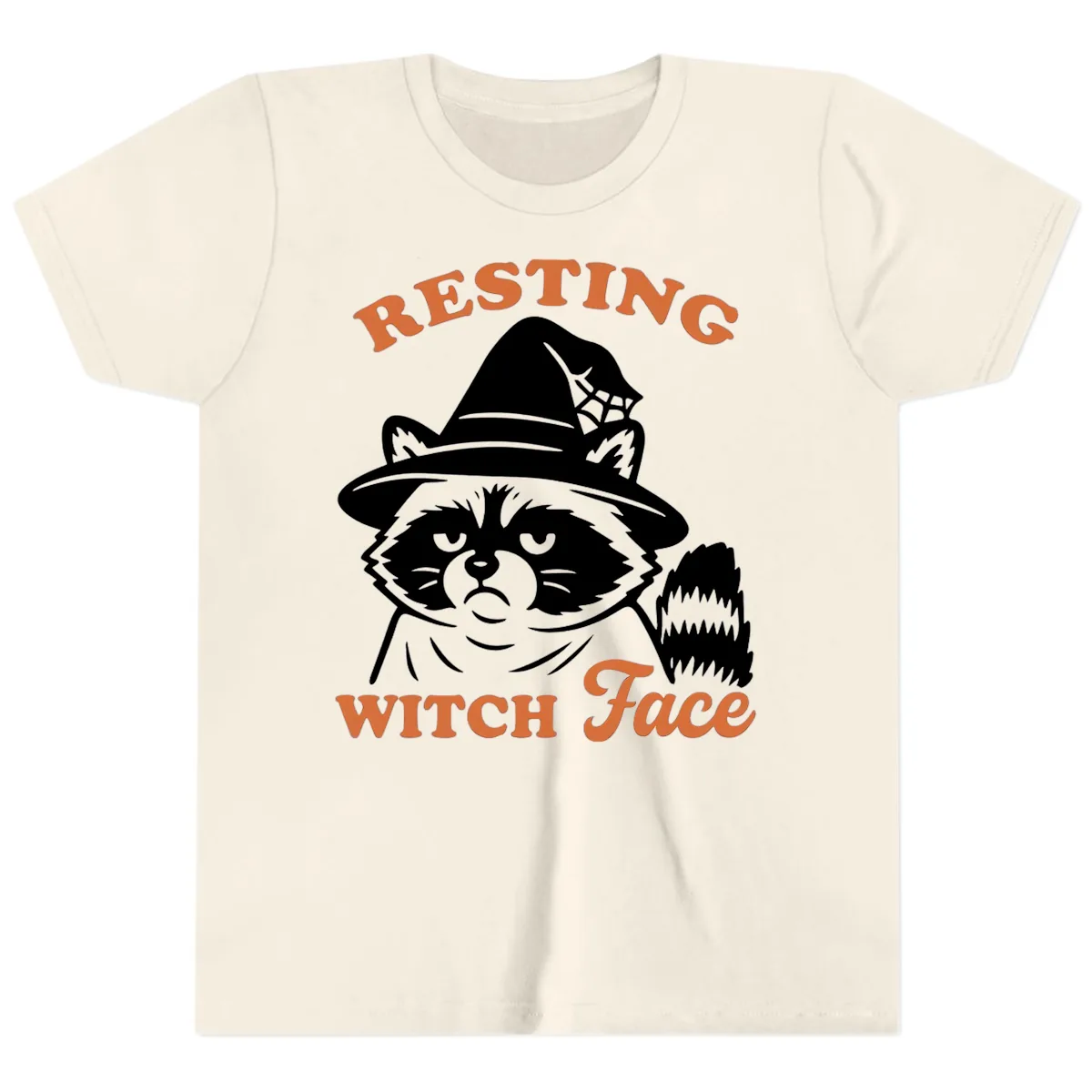 Resting Witch Face Raccoon Design Youth T-Shirt in Natural