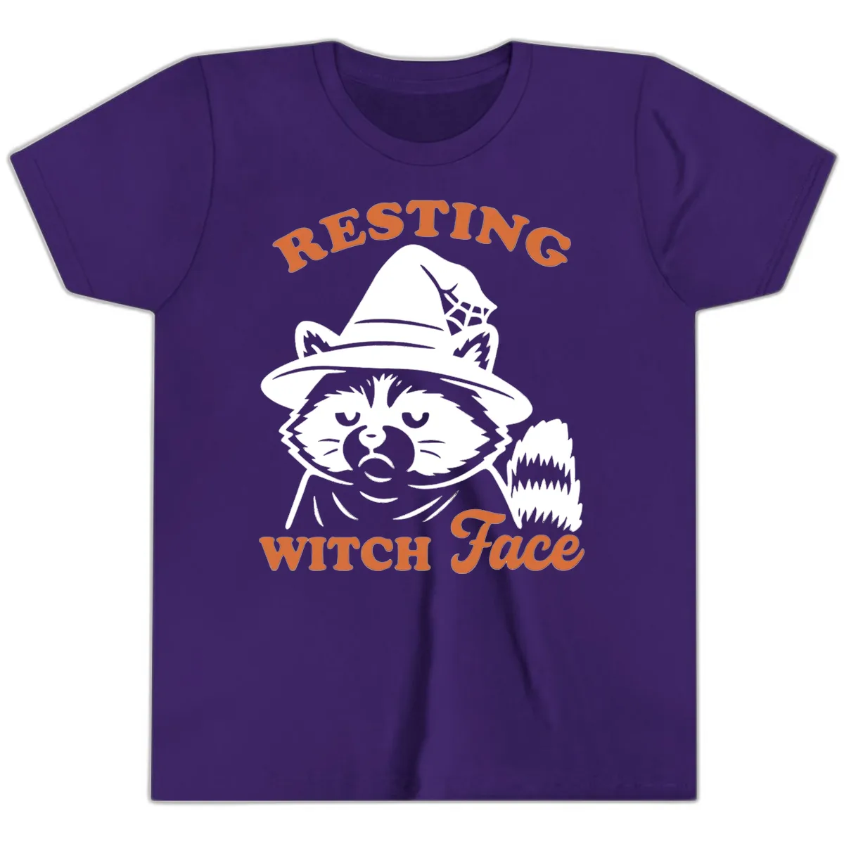Resting Witch Face Raccoon Design Youth T-Shirt in Team Purple