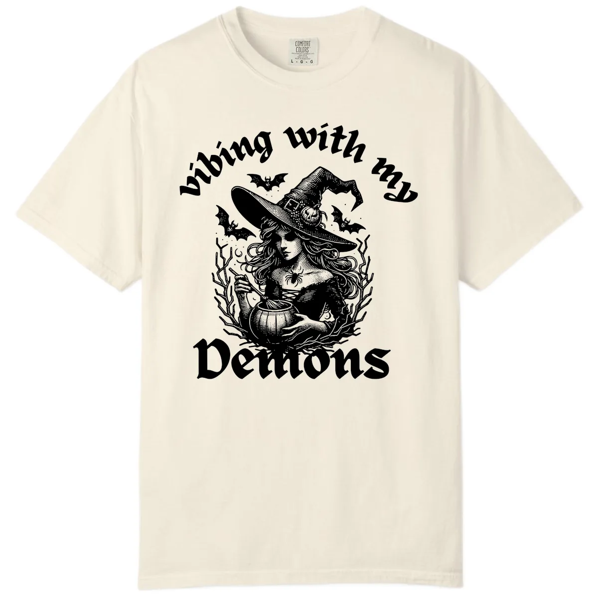 Vibing With My Demons Witch Design Comfort Color in Ivory
