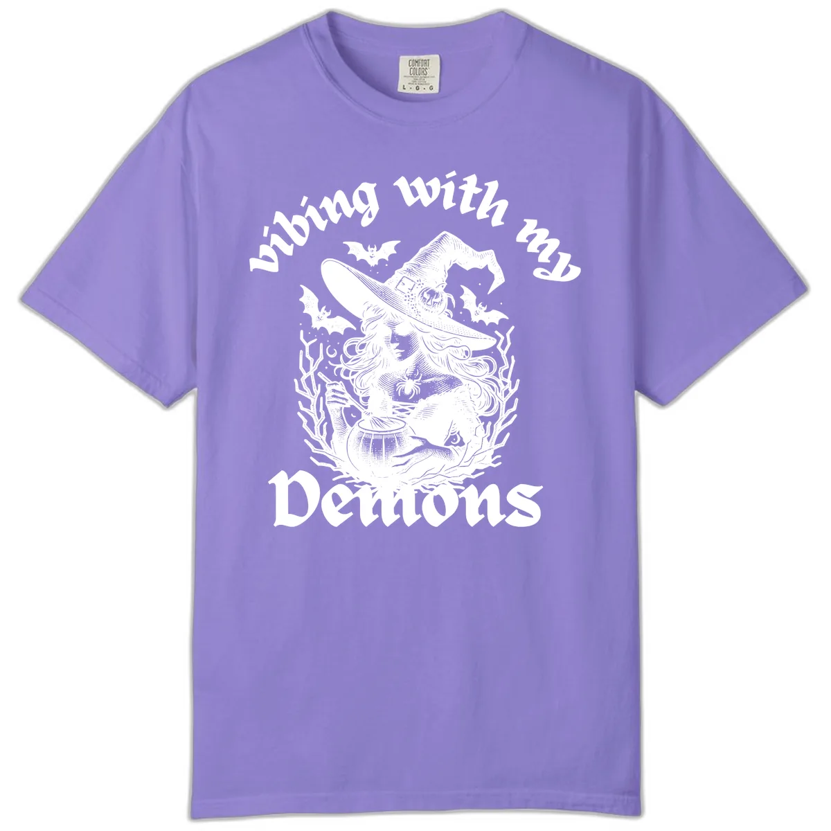 Vibing With My Demons Witch Design Comfort Color in Violet