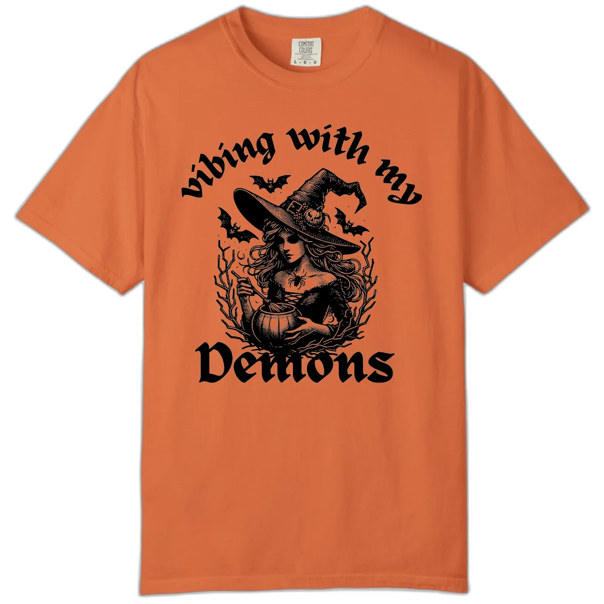 Vibing With My Demons Witch Design Comfort Color in Burnt Orange