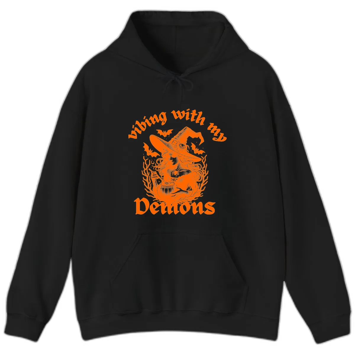 Vibing With My Demons Witch Design Hoodie in Black