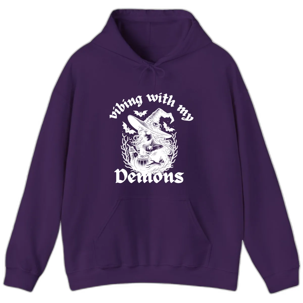 Vibing With My Demons Witch Design Hoodie in Purple
