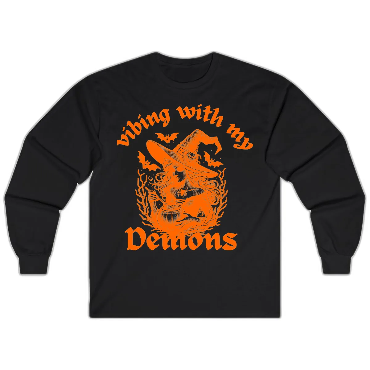 Vibing With My Demons Witch Design Long Sleeve in Black