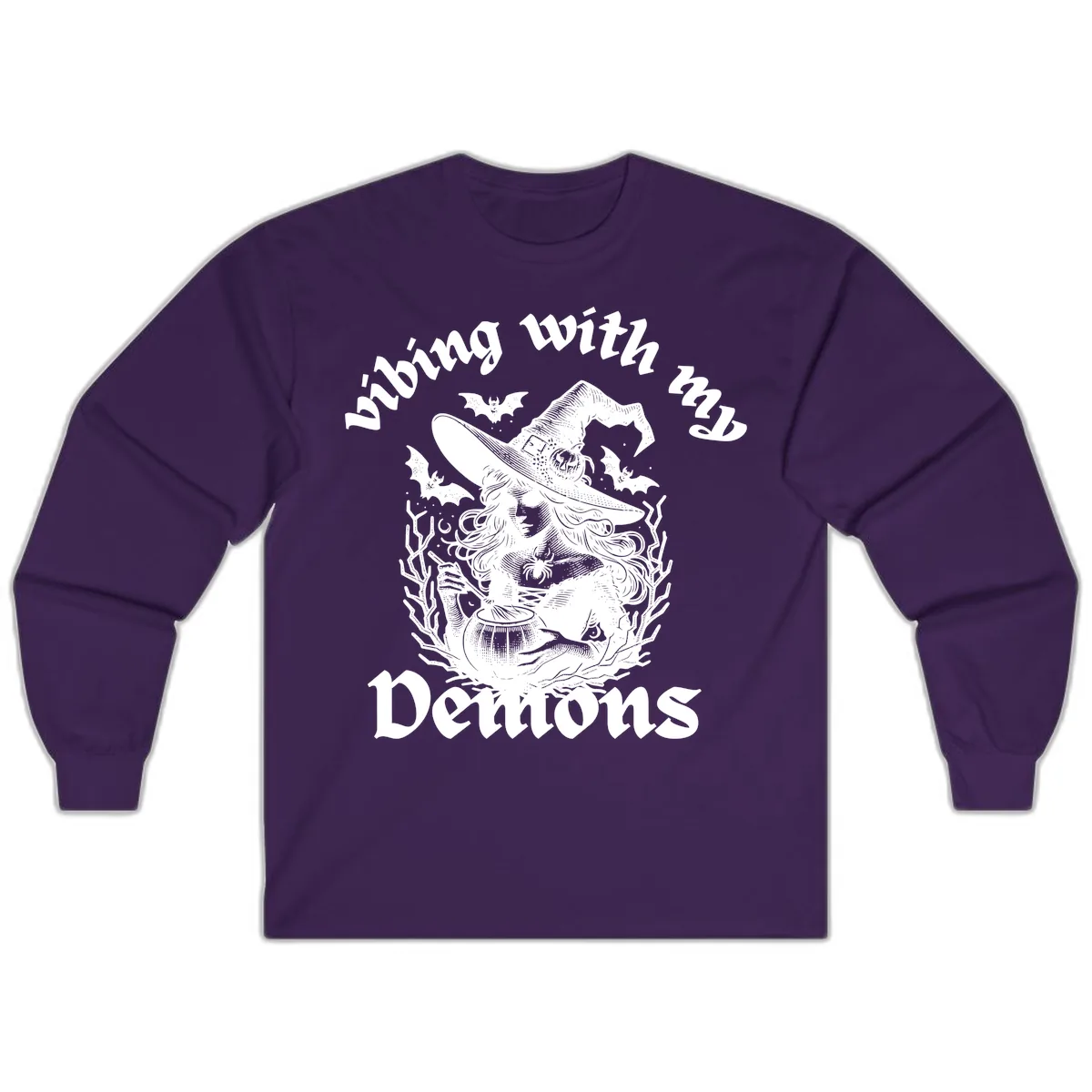 Vibing With My Demons Witch Design Long Sleeve in Purple