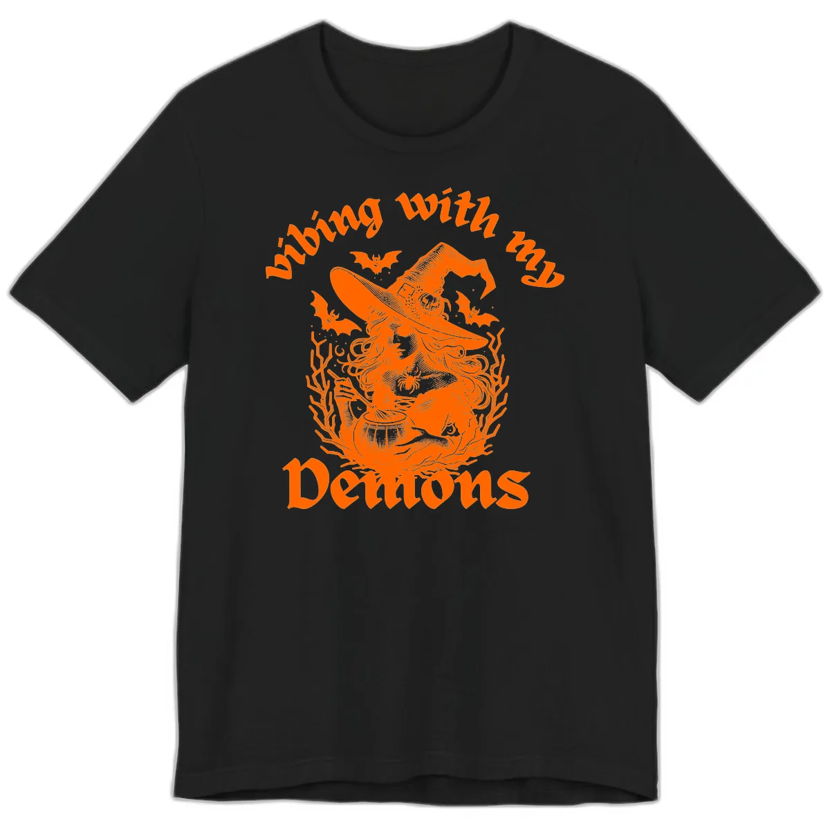 Vibing With My Demons Witch Design Premium T-Shirt in Black