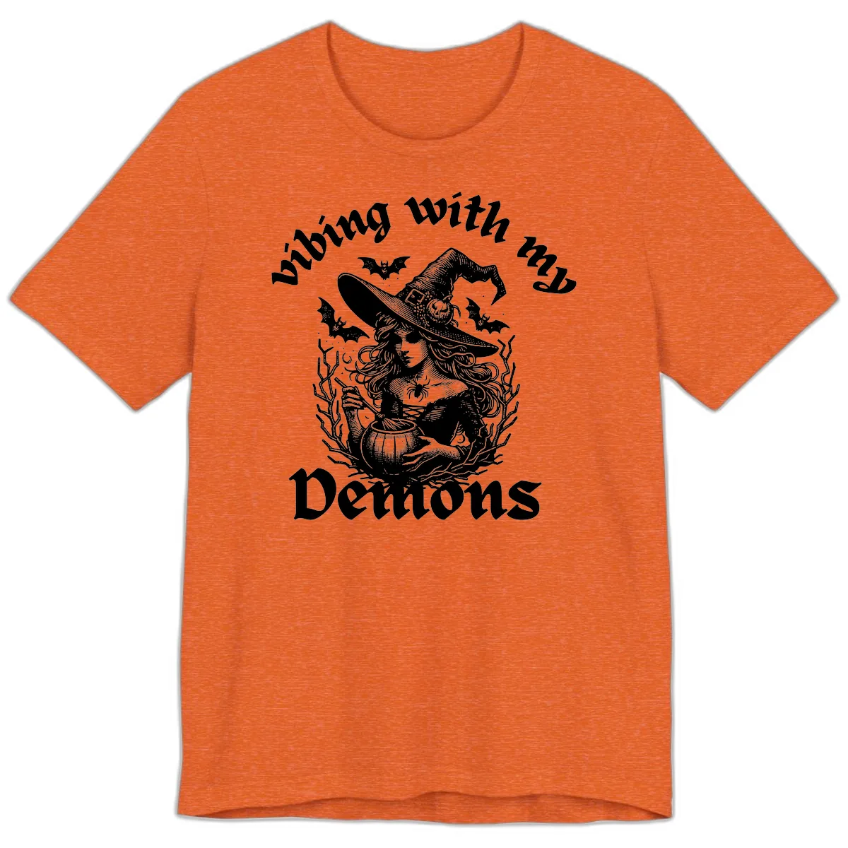 Vibing With My Demons Witch Design Premium T-Shirt in Heather Orange