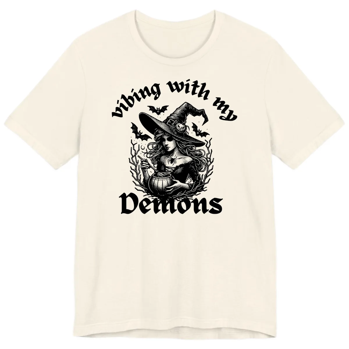 Vibing With My Demons Witch Design Premium T-Shirt in Natural