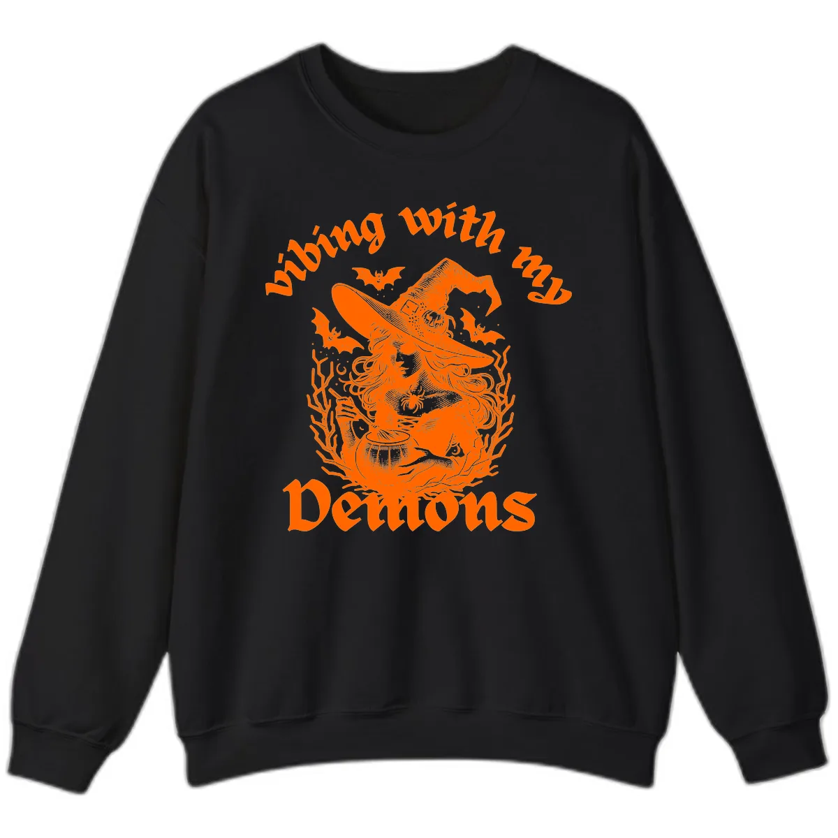 Vibing With My Demons Witch Design Sweatshirt in Black