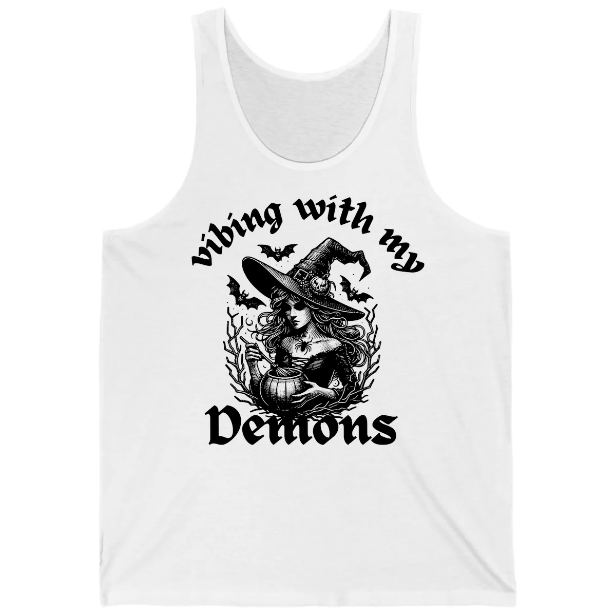 Vibing With My Demons Witch Design Tank in White