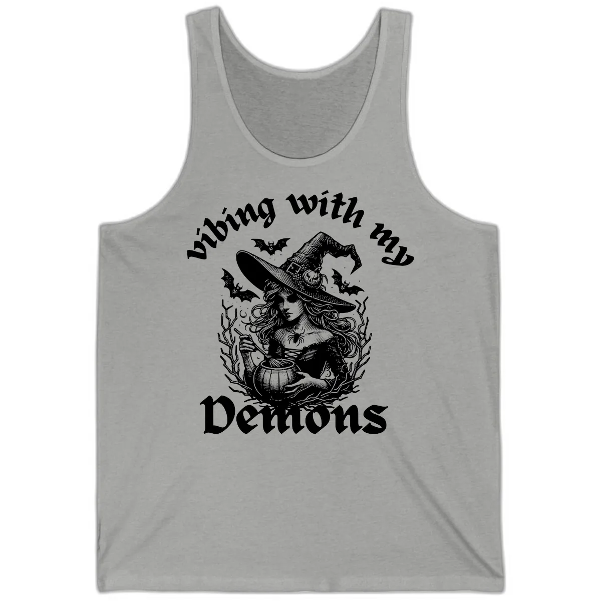 Vibing With My Demons Witch Design Tank in Athletic Heather