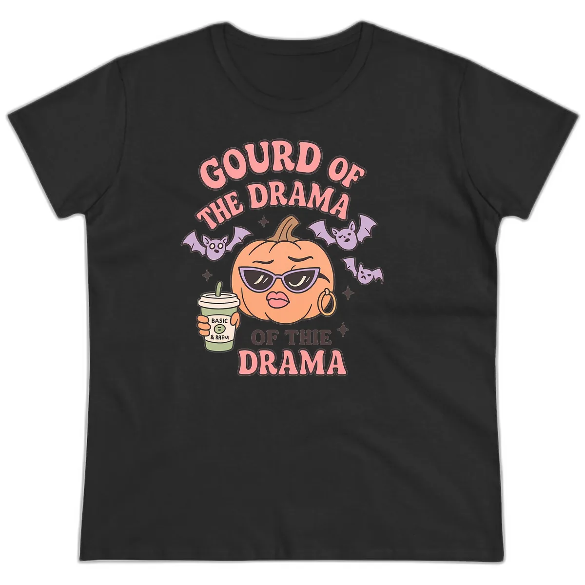Gourd Of The Drama Pumpkin Ladies Tee in Black