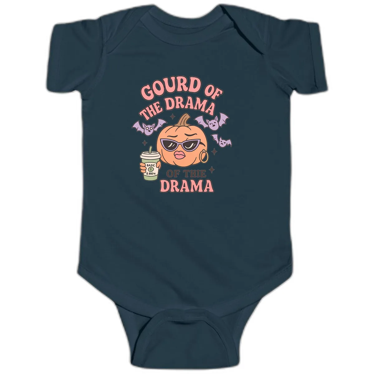 Gourd Of The Drama Pumpkin Baby Onesie in Navy