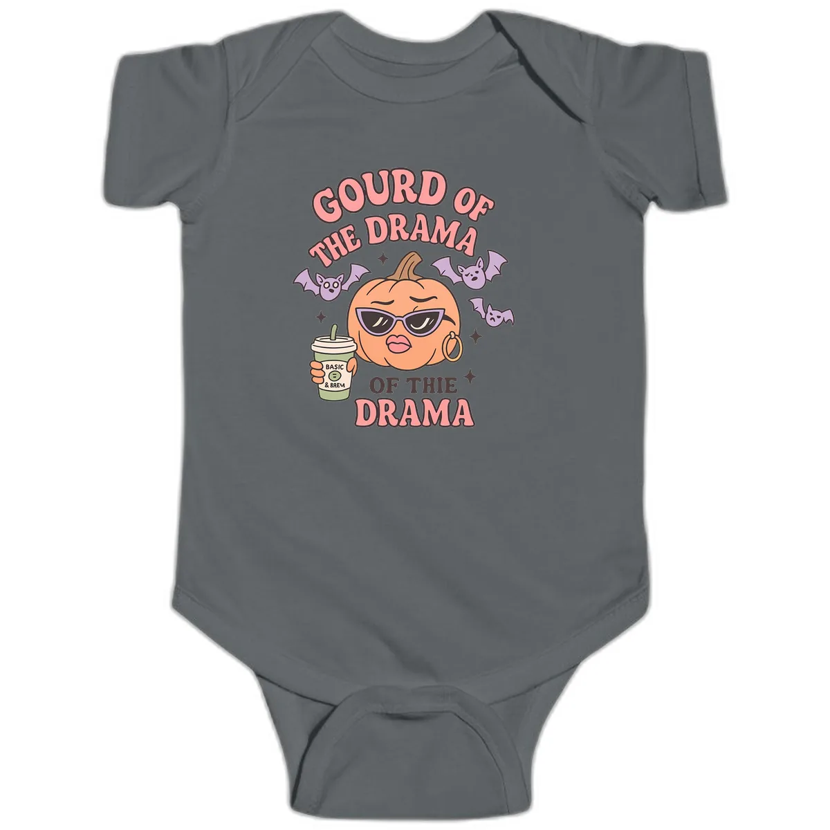 Gourd Of The Drama Pumpkin Baby Onesie in Charcoal