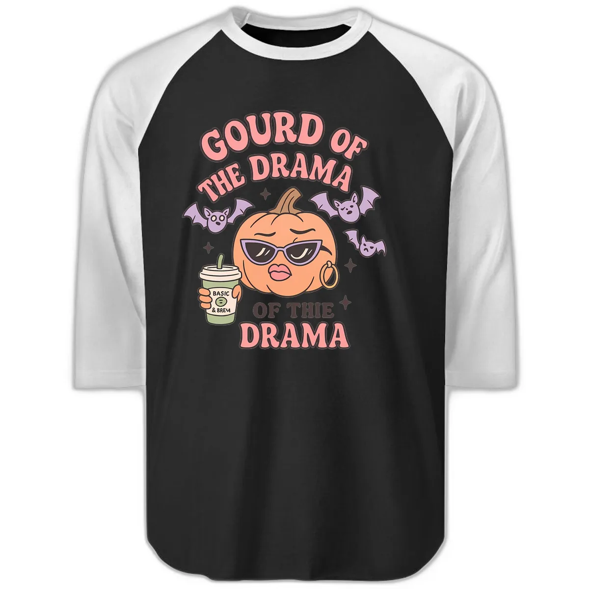 Gourd Of The Drama Pumpkin Raglan 3/4 in Black White