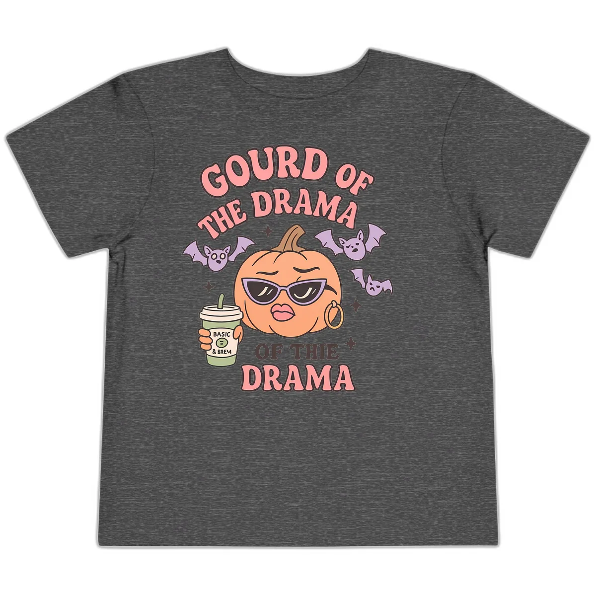 Gourd Of The Drama Pumpkin Toddler T-Shirt in Dark Heather Grey