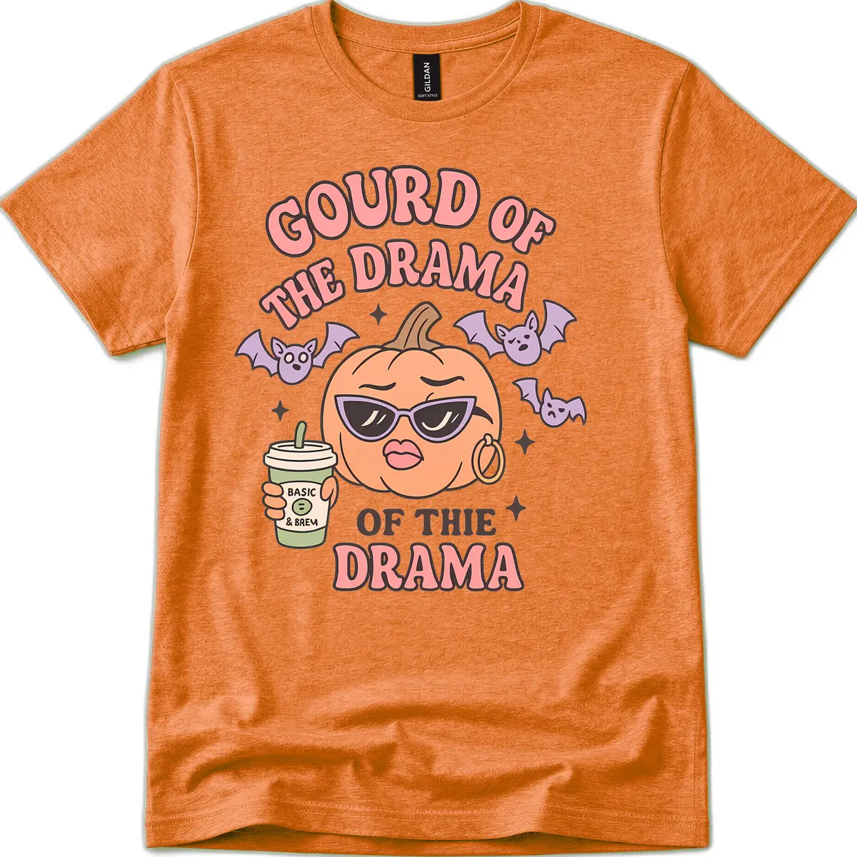 Gourd Of The Drama Pumpkin T-Shirt in Heather Orange