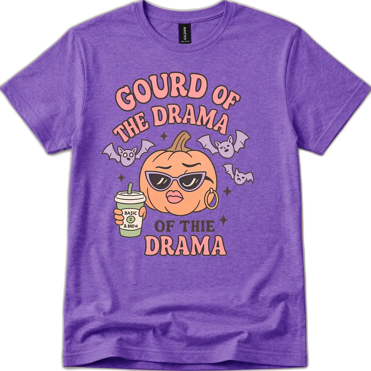 Gourd Of The Drama Pumpkin T-Shirt in Heather Purple