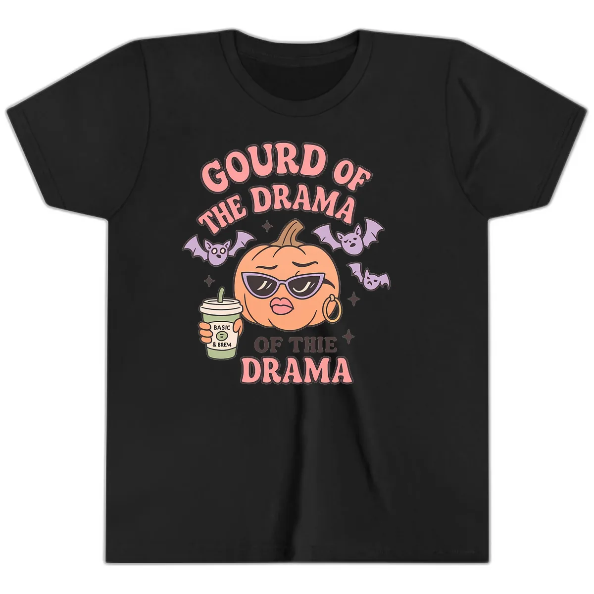 Gourd Of The Drama Pumpkin Youth T-Shirt in Black