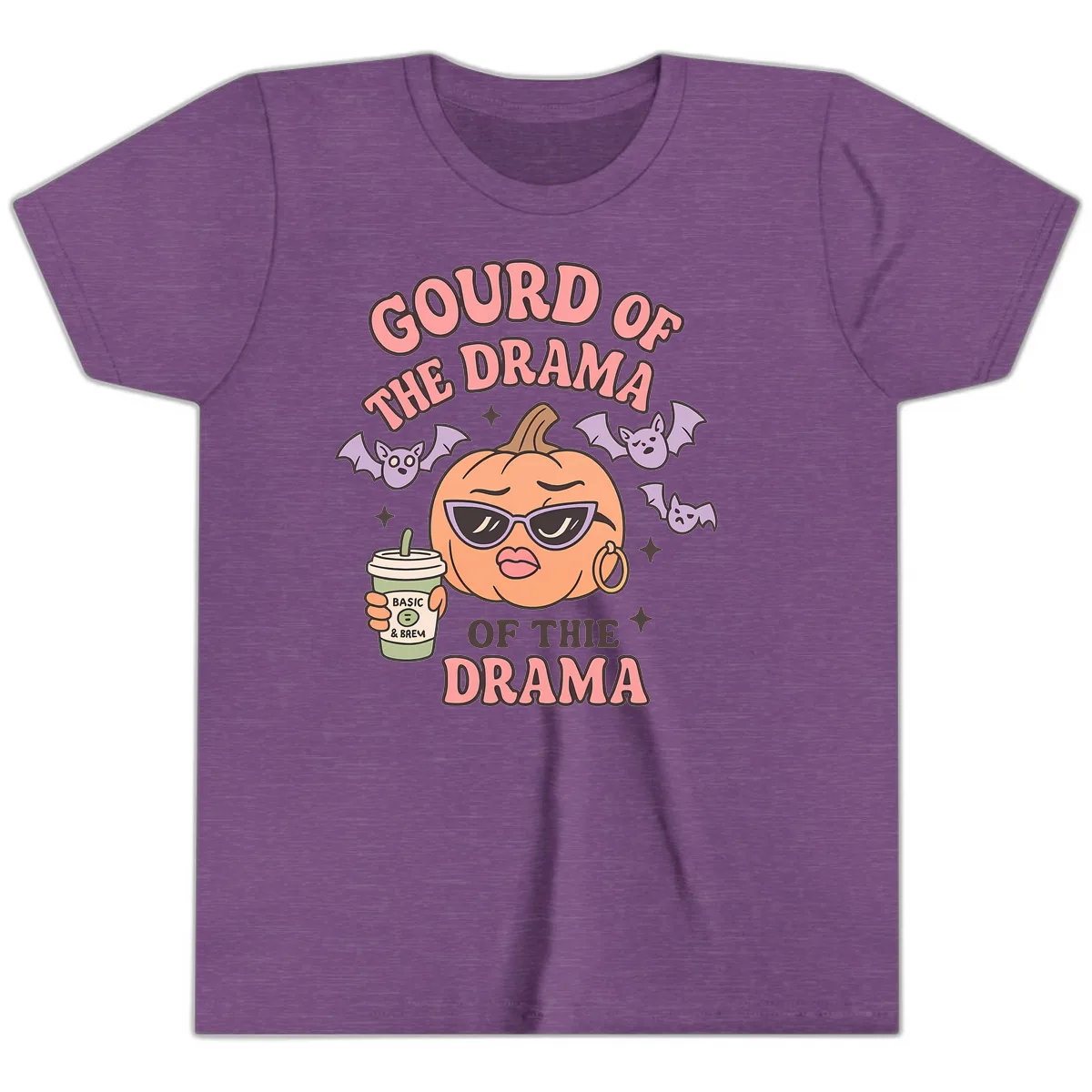Gourd Of The Drama Pumpkin Youth T-Shirt in Heather Team Purple