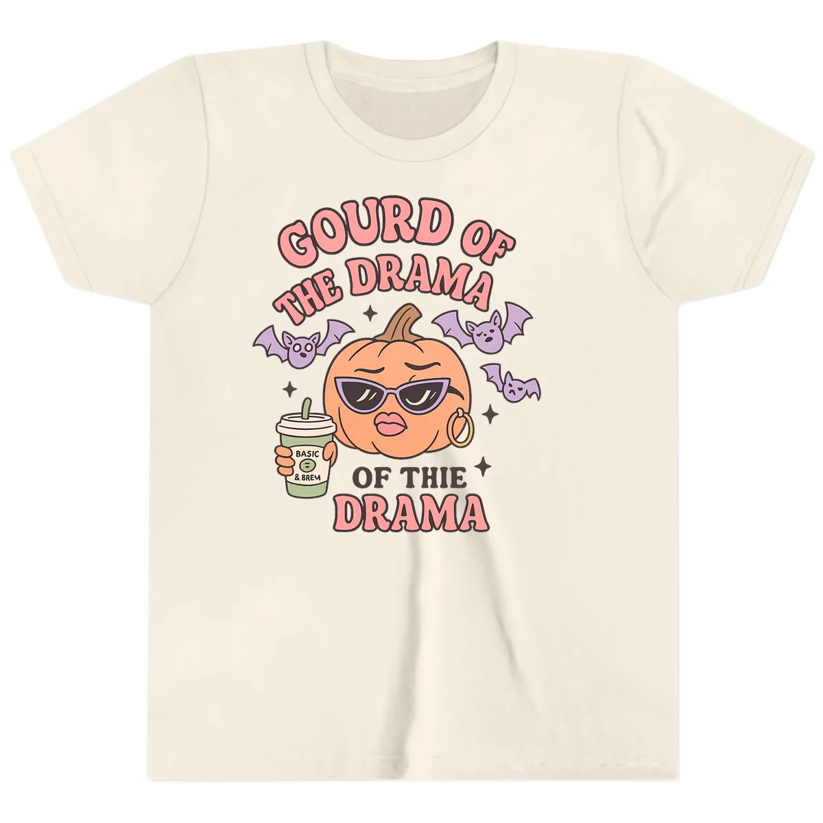 Gourd Of The Drama Pumpkin Youth T-Shirt in Natural