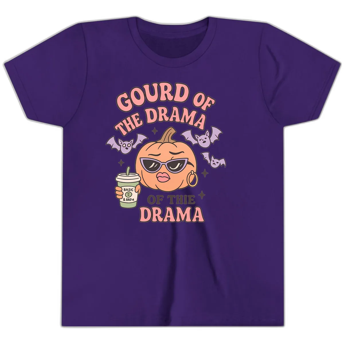 Gourd Of The Drama Pumpkin Youth T-Shirt in Team Purple