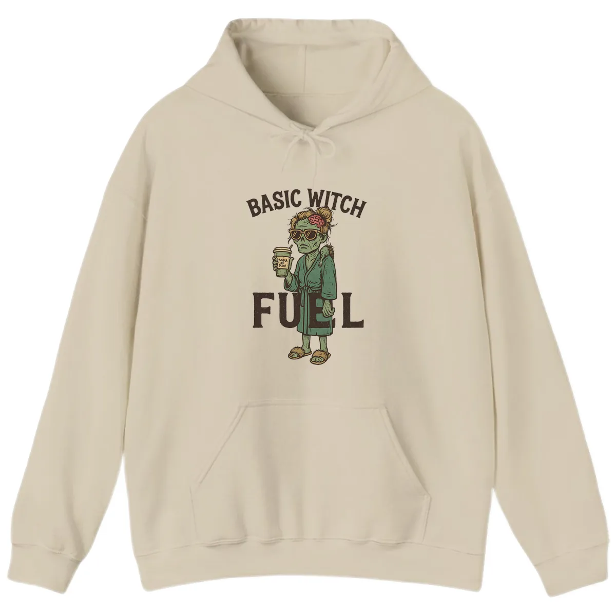 Basic Witch Fuel Halloween Design Hoodie in Sand