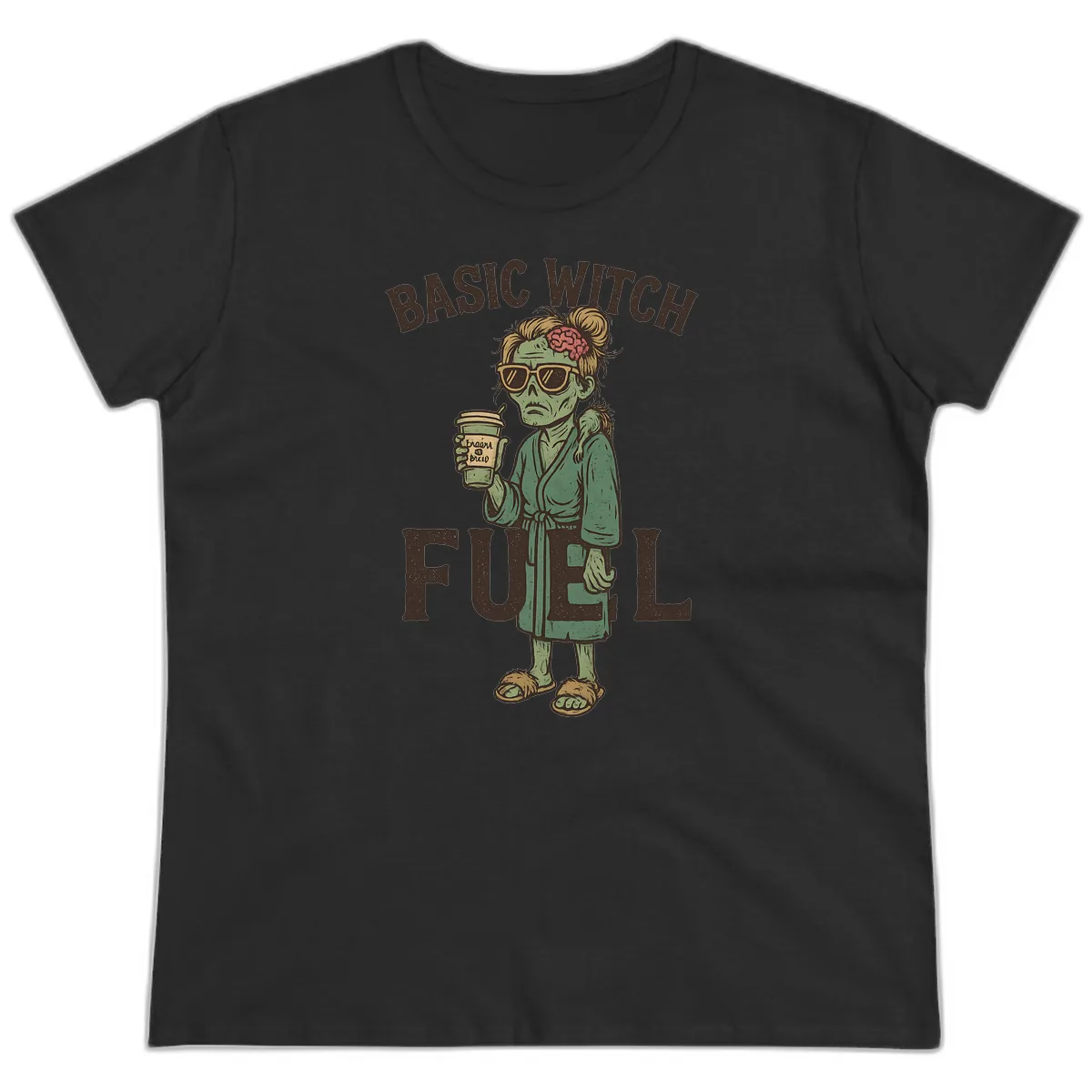 Basic Witch Fuel Halloween Design Ladies Tee in Black