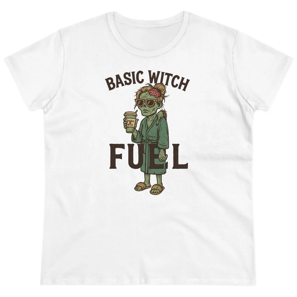 Basic Witch Fuel Halloween Design Ladies Tee in White