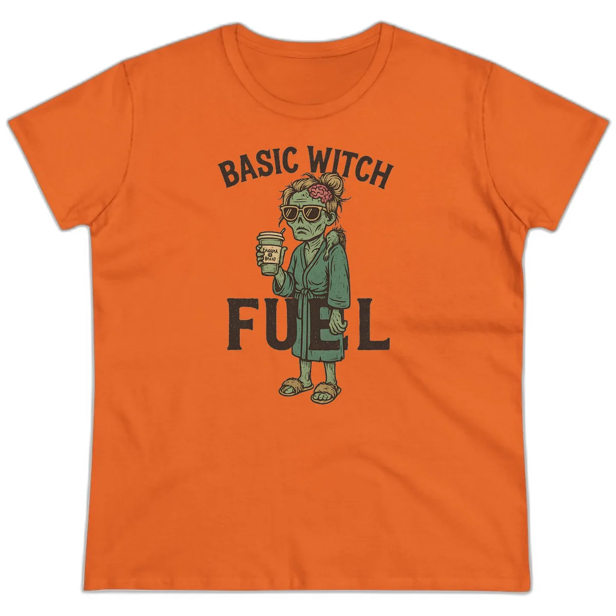 Basic Witch Fuel Halloween Design Ladies Tee in Orange