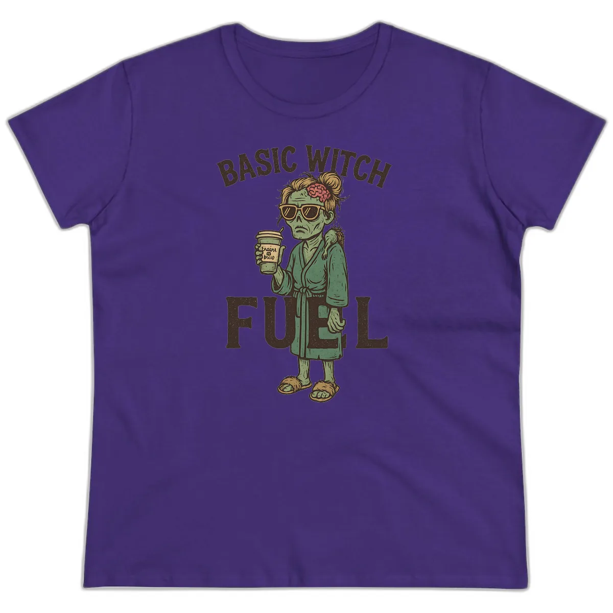 Basic Witch Fuel Halloween Design Ladies Tee in Purple