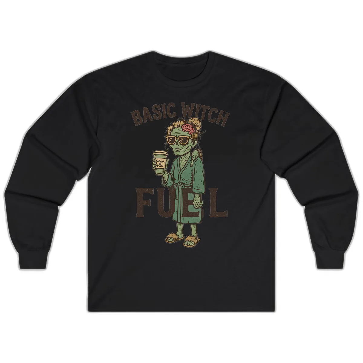 Basic Witch Fuel Halloween Design Long Sleeve in Black