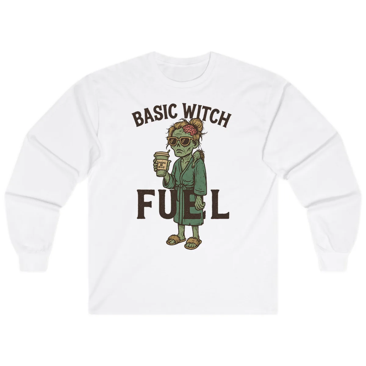 Basic Witch Fuel Halloween Design Long Sleeve in White