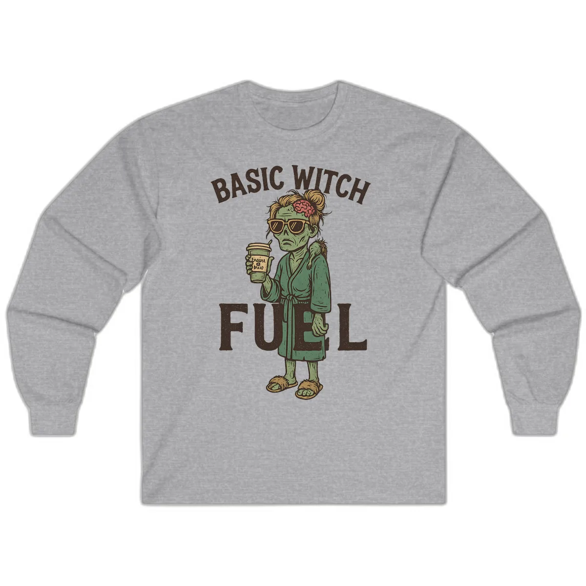Basic Witch Fuel Halloween Design Long Sleeve in Sport Grey