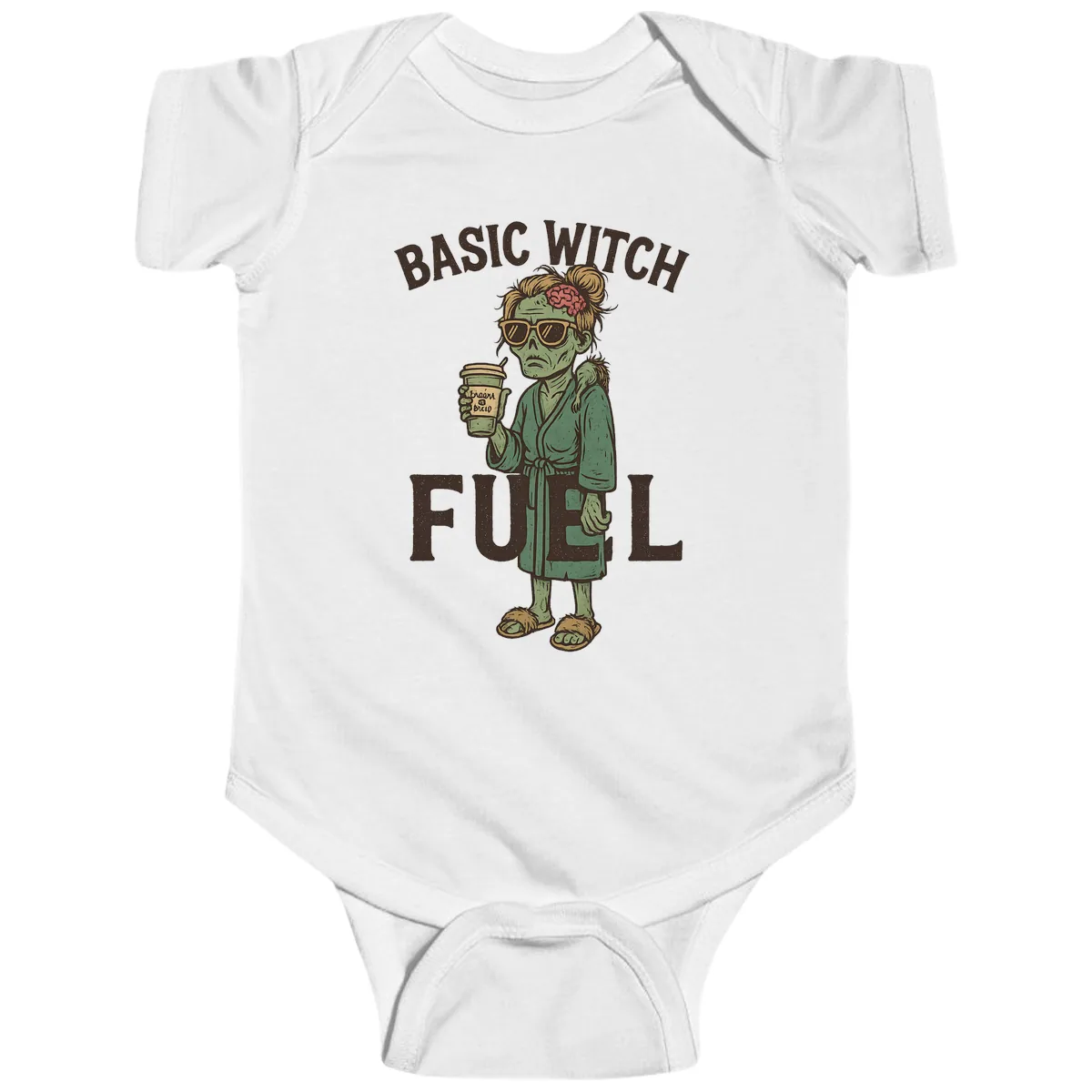 Basic Witch Fuel Halloween Design Baby Onesie in White