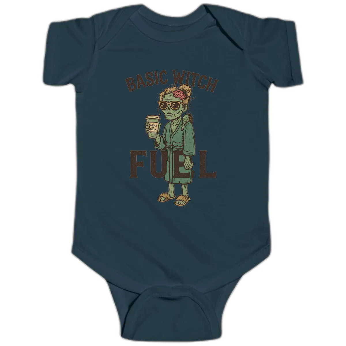 Basic Witch Fuel Halloween Design Baby Onesie in Navy