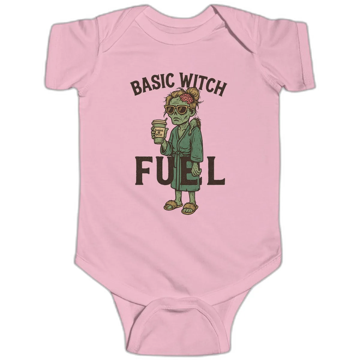 Basic Witch Fuel Halloween Design Baby Onesie in Pink