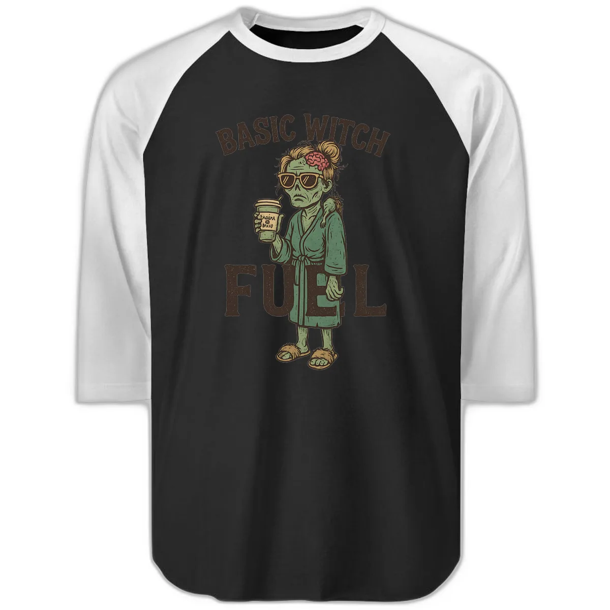 Basic Witch Fuel Halloween Design Raglan 3/4 in Black White