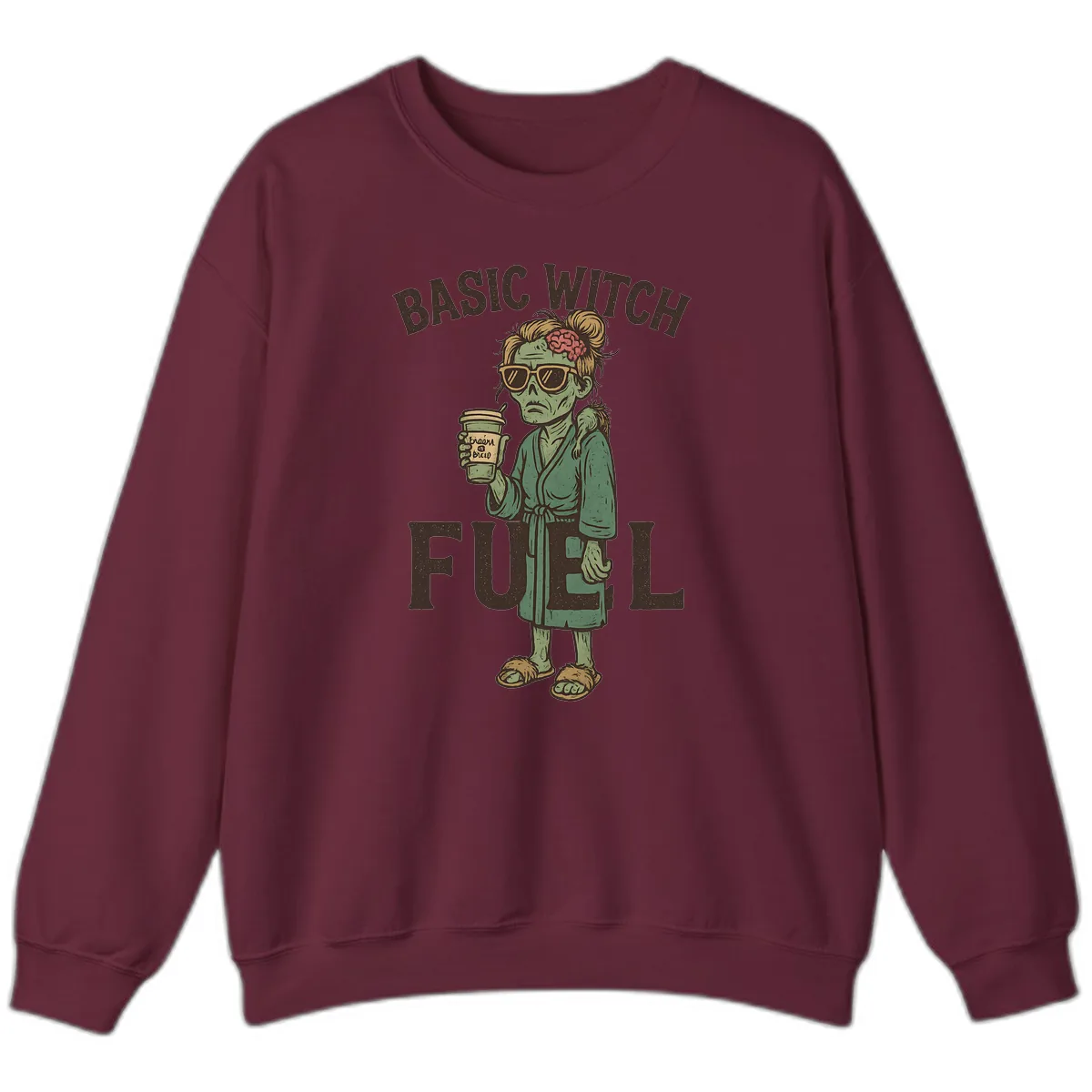 Basic Witch Fuel Halloween Design Sweatshirt in Maroon