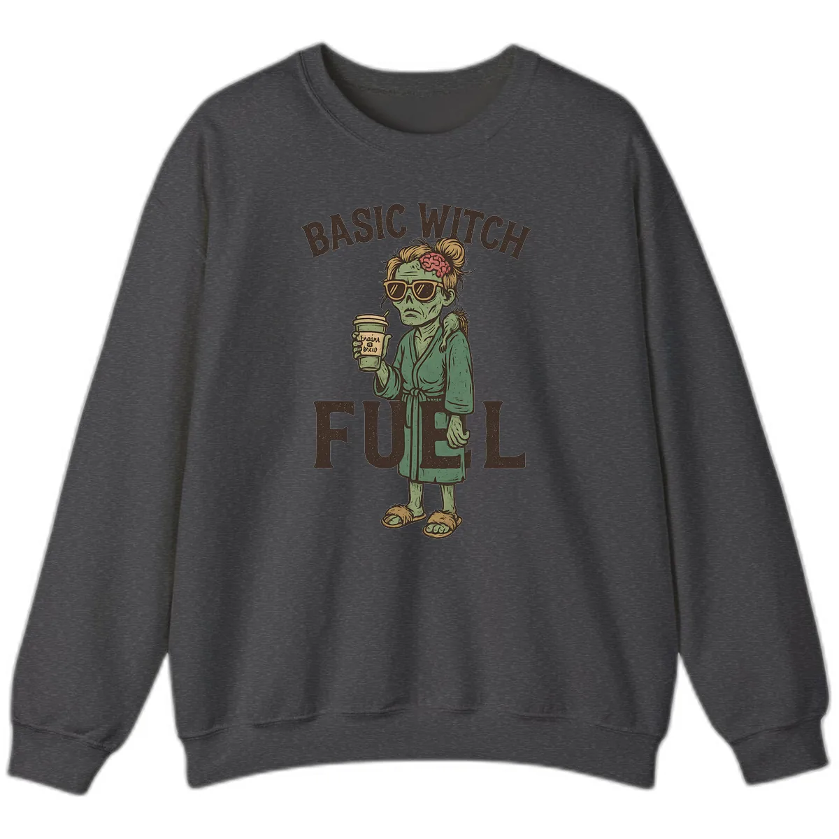 Basic Witch Fuel Halloween Design Sweatshirt in Dark Heather