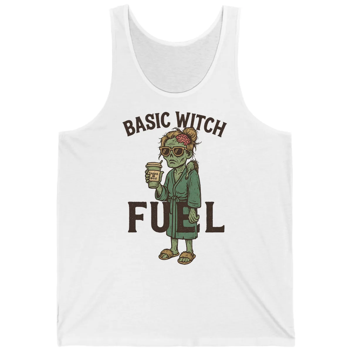 Basic Witch Fuel Halloween Design Tank in White