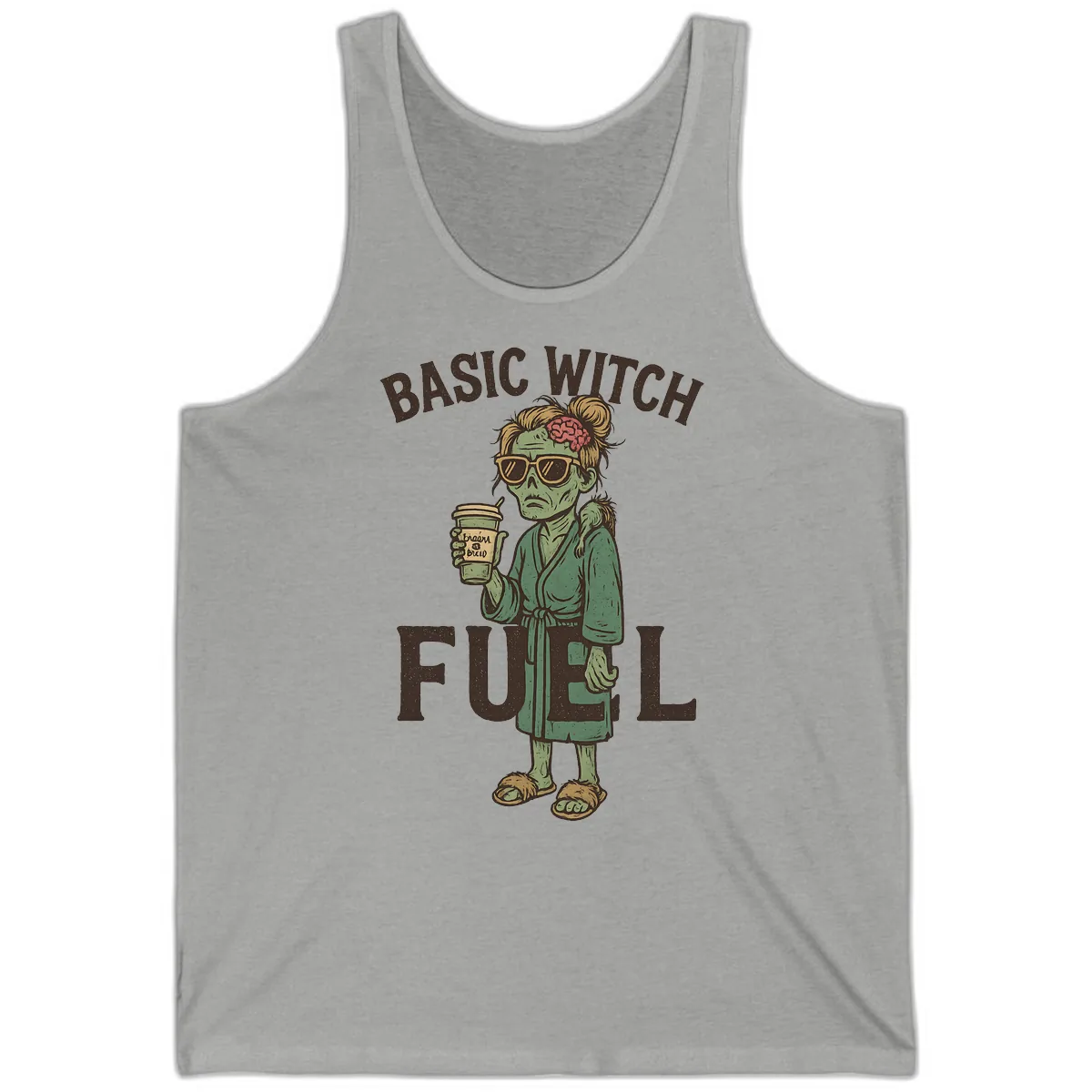 Basic Witch Fuel Halloween Design Tank in Athletic Heather